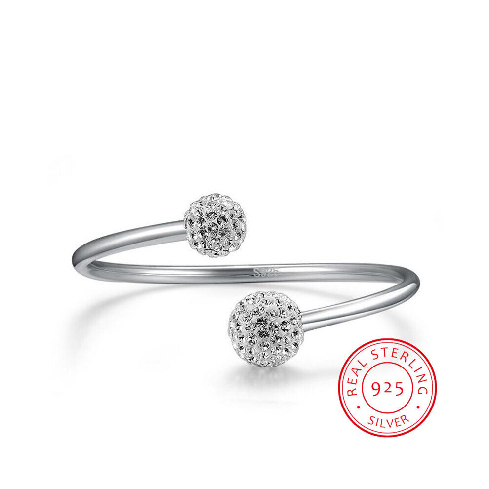925 Sterling Silver Crystal Ball Open Cuff Bracelet For Women - Sparkling Bangles S-B19 Multicoloured