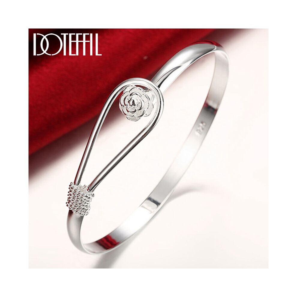 925 Sterling Silver Rose Flower Bangle Bracelet For Women Wedding Engagement Charm Party Jewelry Multicoloured