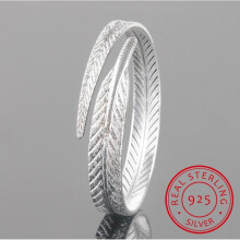 Unique Women 925 Sterling Silver Leaf Bangles Open Cuff Bracelets & Bangles Fine Jewelry pulseras S-B13