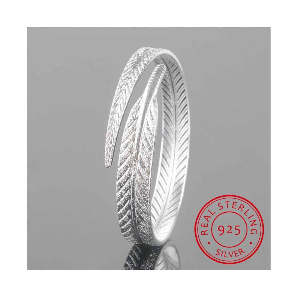 Unique Women 925 Sterling Silver Leaf Bangles Open Cuff Bracelets & Bangles Fine Jewelry pulseras S-B13