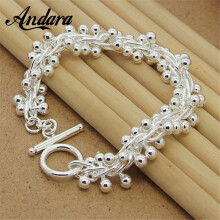 Women Sterling 925 Silver Jewelry 925 Solid Silver Grape Bead Charm Chain Bracelets & Bangles For Women Gift Y060