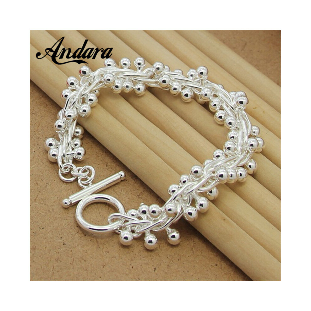 Women Sterling 925 Silver Jewelry 925 Solid Silver Grape Bead Charm Chain Bracelets & Bangles For Women Gift Y060