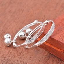 2PCS/1Pair Baby Bangles 925 Sterling Sivler Kids Bracelets