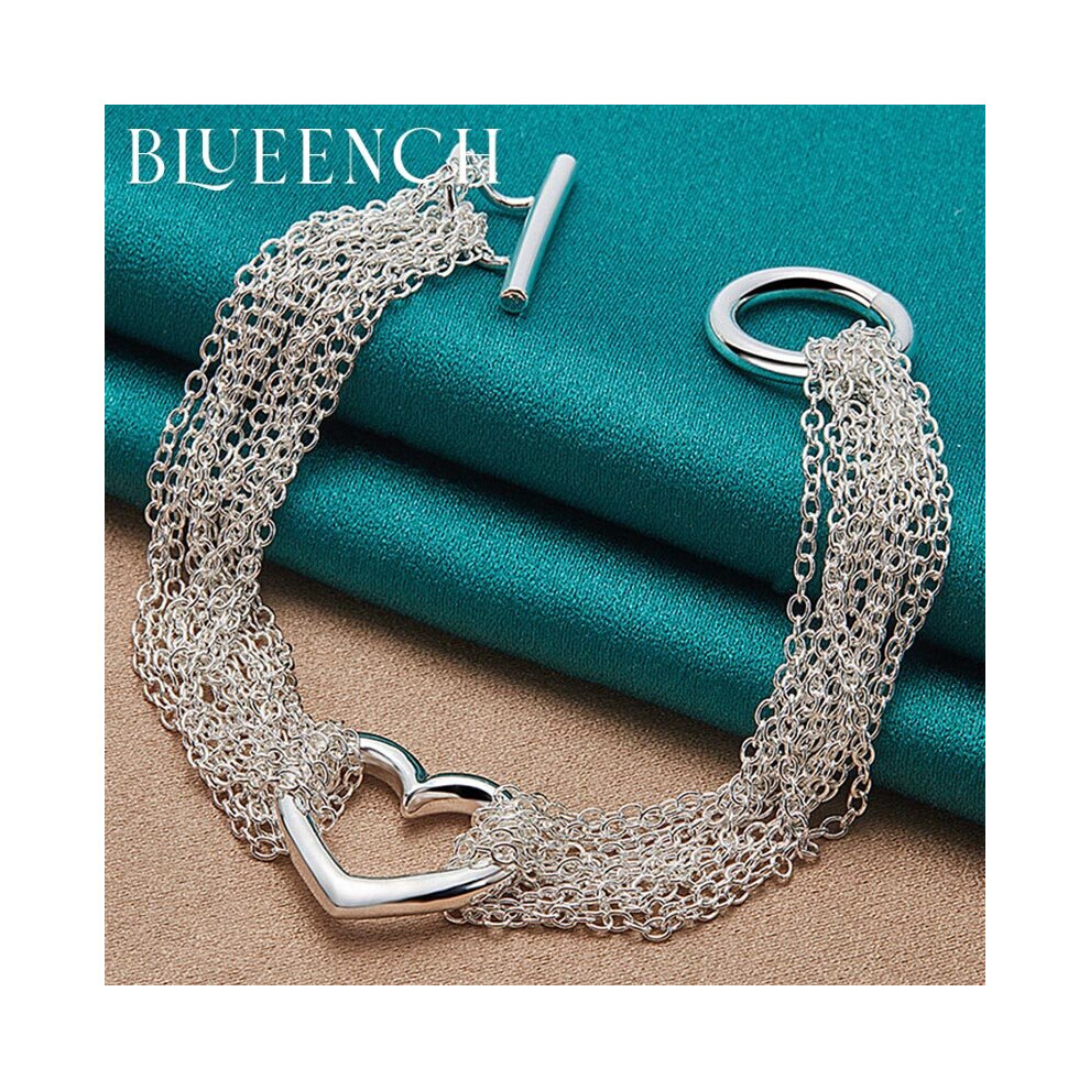 925 Sterling Silver Love Pendant Multilayer Chain Ot Buckle Bracelet Suitable For European American High Jewelr Multicoloured