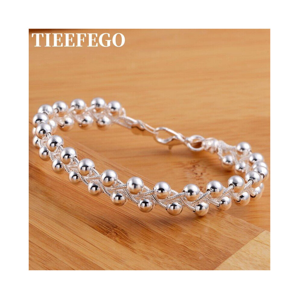 925 Sterling Silver Bracelet Women Lady Party Gift Vintage Beaded Cross Chain Wedding Jewelry