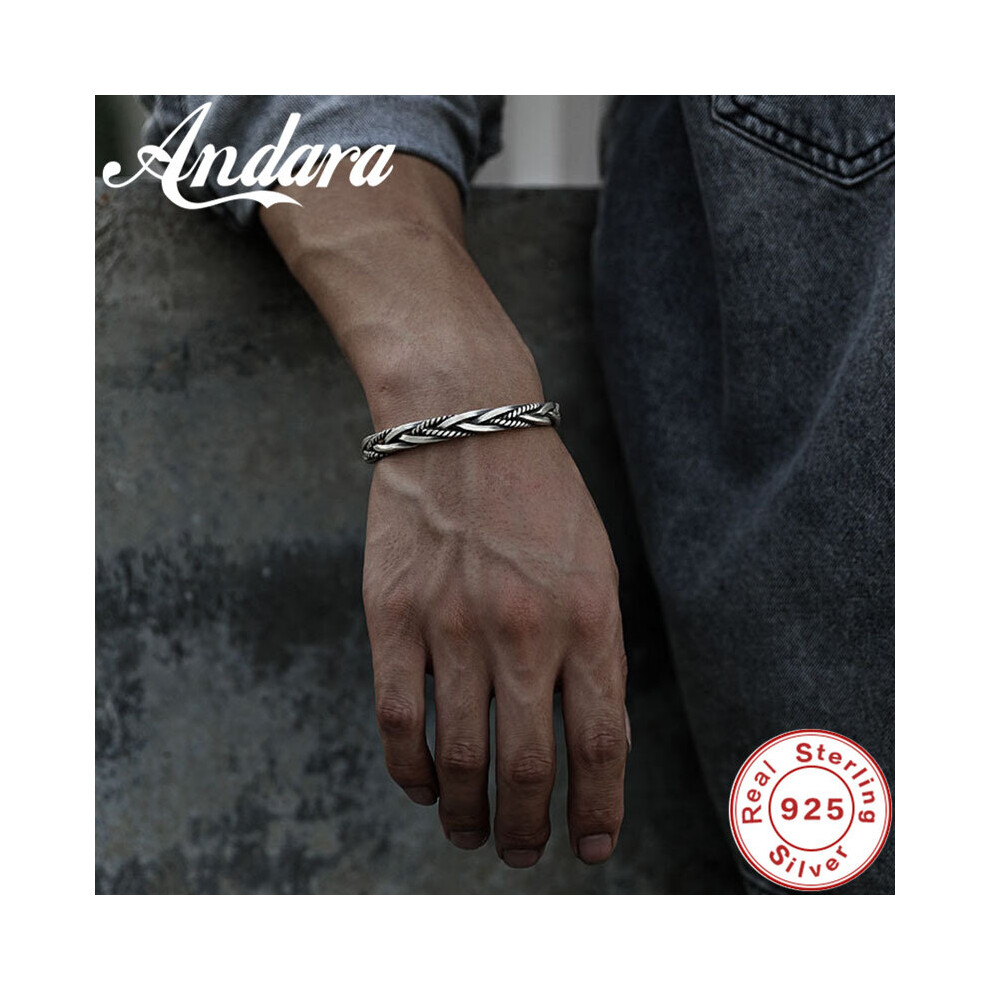 925 Sterling Silver Bangle Silver Retro Woven Bangle Gift For Men Multicoloured