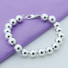 925 Sterling Silver 8mm/10mm Hollow Circle Ball Beads Silver Beaded Bracelet Woman Charm Jewelry