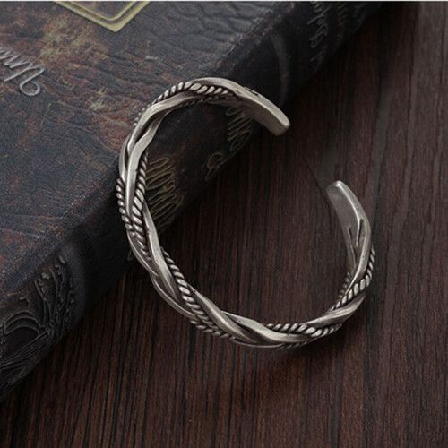 925 Sterling Silver Bangle Silver Retro Woven Bangle Gift For Men 1