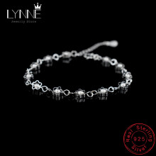 Lucky Hollow Flower Bracelets 925 Sterling Silver Frosted Bead Chain Plum Beaded Bracelet Women&Girl Jewelry Gift