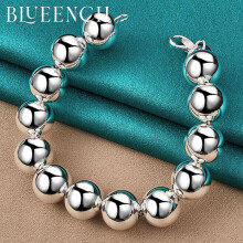 925 Sterling Silver 14mm Ball Ball Beaded Bracelet For Men Women Couple Charm Jewelry