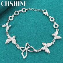 925 Sterling Silver Butterfly Charm Chain Bracelet For Women Wedding Engagement Party Jewelry