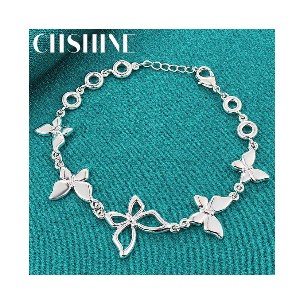 925 Sterling Silver Butterfly Charm Chain Bracelet For Women Wedding Engagement Party Jewelry Multicoloured