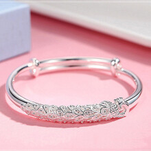 925 Sterling Silver Peacock Bracelets for Women - Retro Lucky Hand Bangles, Wedding Party Fine Jewelry Gift
