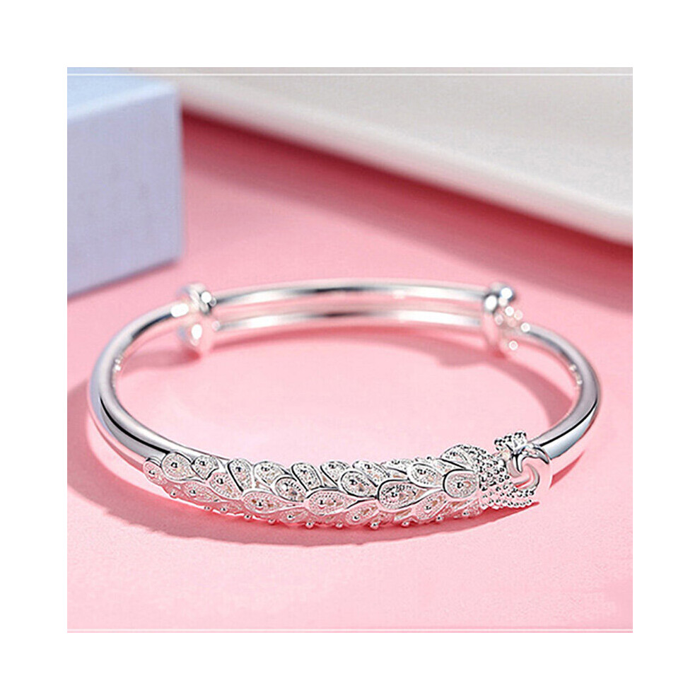 925 Sterling Silver Peacock Bracelets For Women - Retro Lucky Hand Bangles, Wedding Party Fine Jewelry Gift Multicoloured