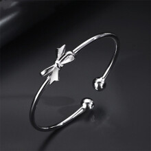 925 Sterling Silver Women's Bow bracelet Cuff Women's Bracelet Party Wedding Jewelry Holiday Gift Charm