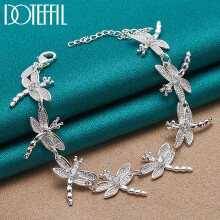 925 Sterling Silver Full 8 Dragonfly Chain Bracelet For Women Charm Wedding Engagement Party Jewelry