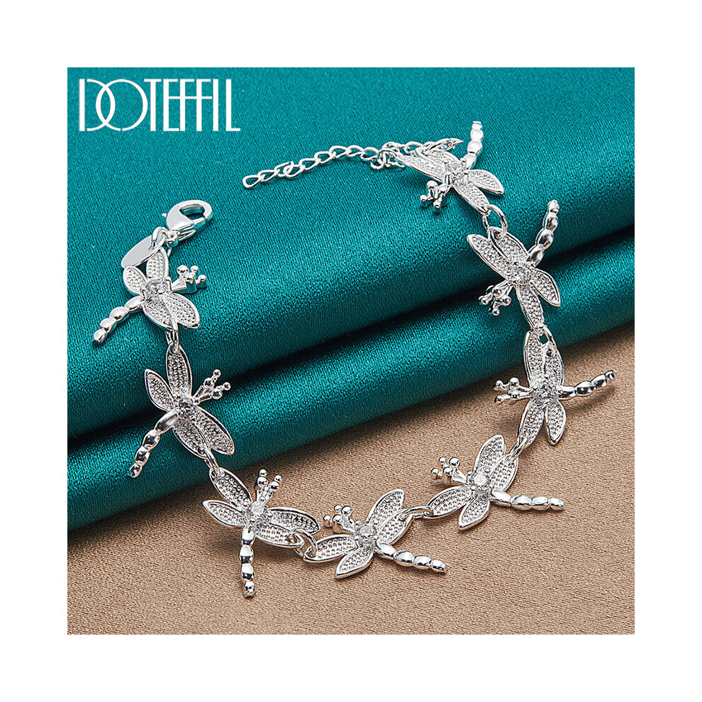 925 Sterling Silver Full 8 Dragonfly Chain Bracelet For Women Charm Wedding Engagement Party Jewelry Multicoloured