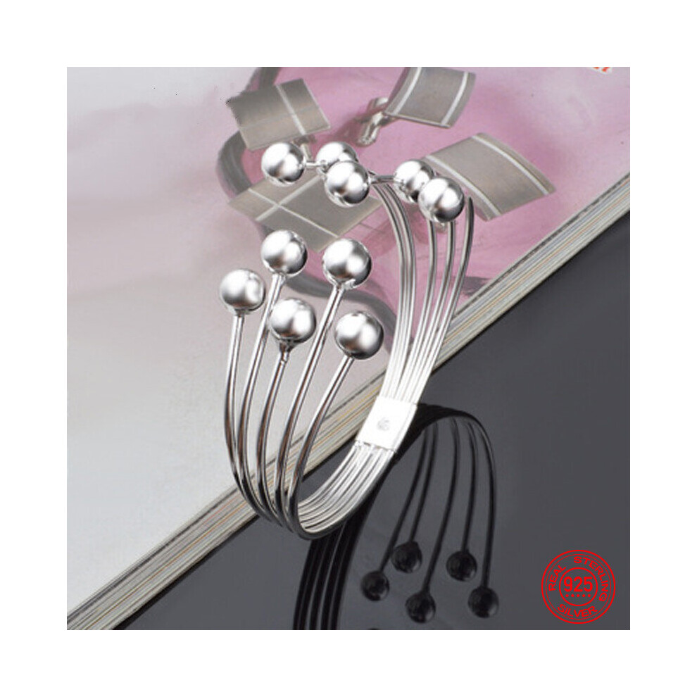 925 Silver Bead Open Cuff Bracelet Bangle For Women Men Christmas Jewelry Wedding Party Gift-image-OPC-PBSBGTN-NEW