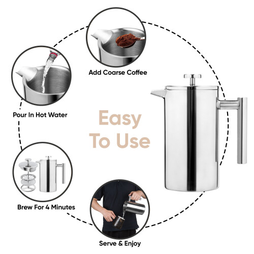 1000ml Cafetiere French Press 8 Cup Coffee Filter Pitcher 1