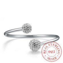 925 Sterling Silver Crystal Ball Bangles Open Cuff Bracelets & Bangles Jewelry pulseras For Women