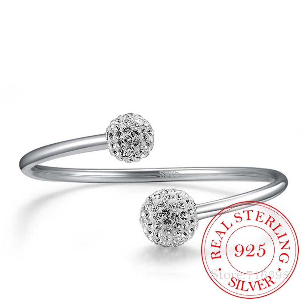 925 Sterling Silver Crystal Ball Bangles Open Cuff Bracelets & Bangles Jewelry Pulseras For Women Multicoloured