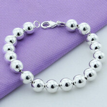 925 Argento Sterling 8mm/10mm cerchio cavo palla perline Bracciale in perline d'argento Donna Charm Gioielli