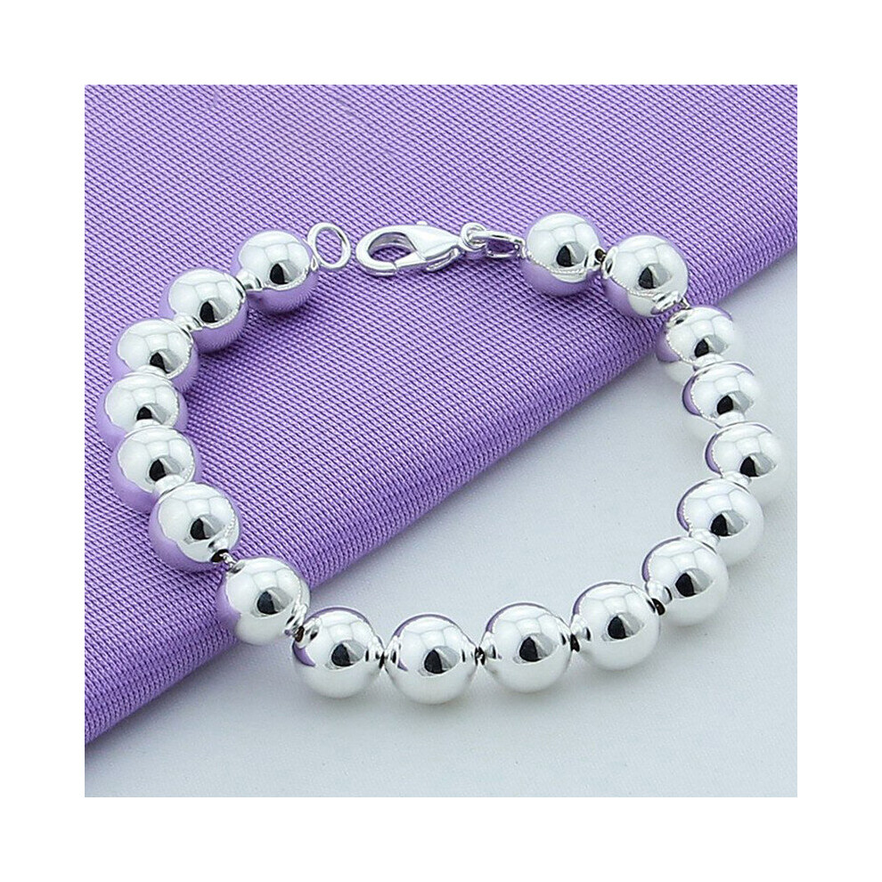 925 Sterling Silver 8mm/10mm Hollow Circle Ball Beads Silver Beaded Bracelet Woman Charm Jewelry