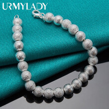 925 Sterling Silver 8mm Matte Ball Beaded Bracelet For Women Wedding Party Jewelry