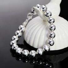 S925 Sterling Silver 8 Inches 10mm Circular Beaded Chain Bracelet For Women Party Couple Gift Jewelry