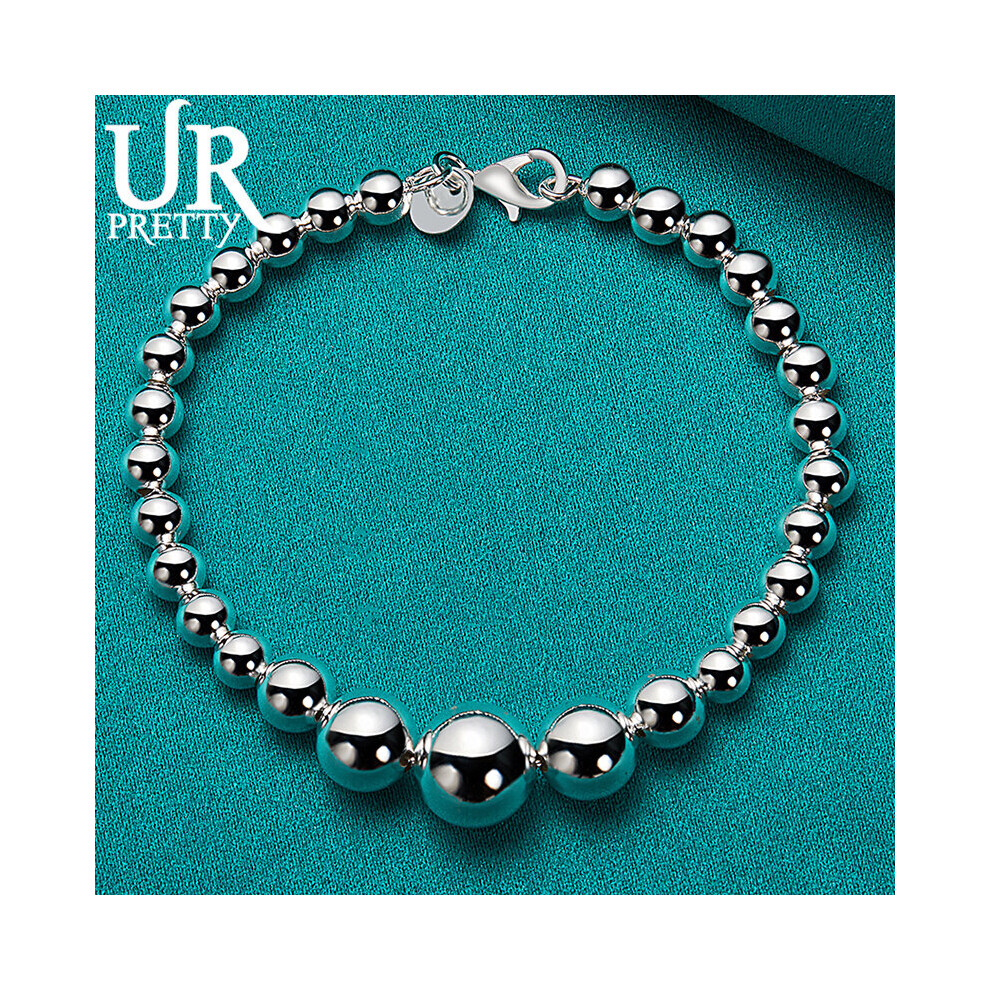 925 Sterling Silver Round Smooth Bead Ball Chain Bracelet For Women Wedding Engagement Charm Jewelry