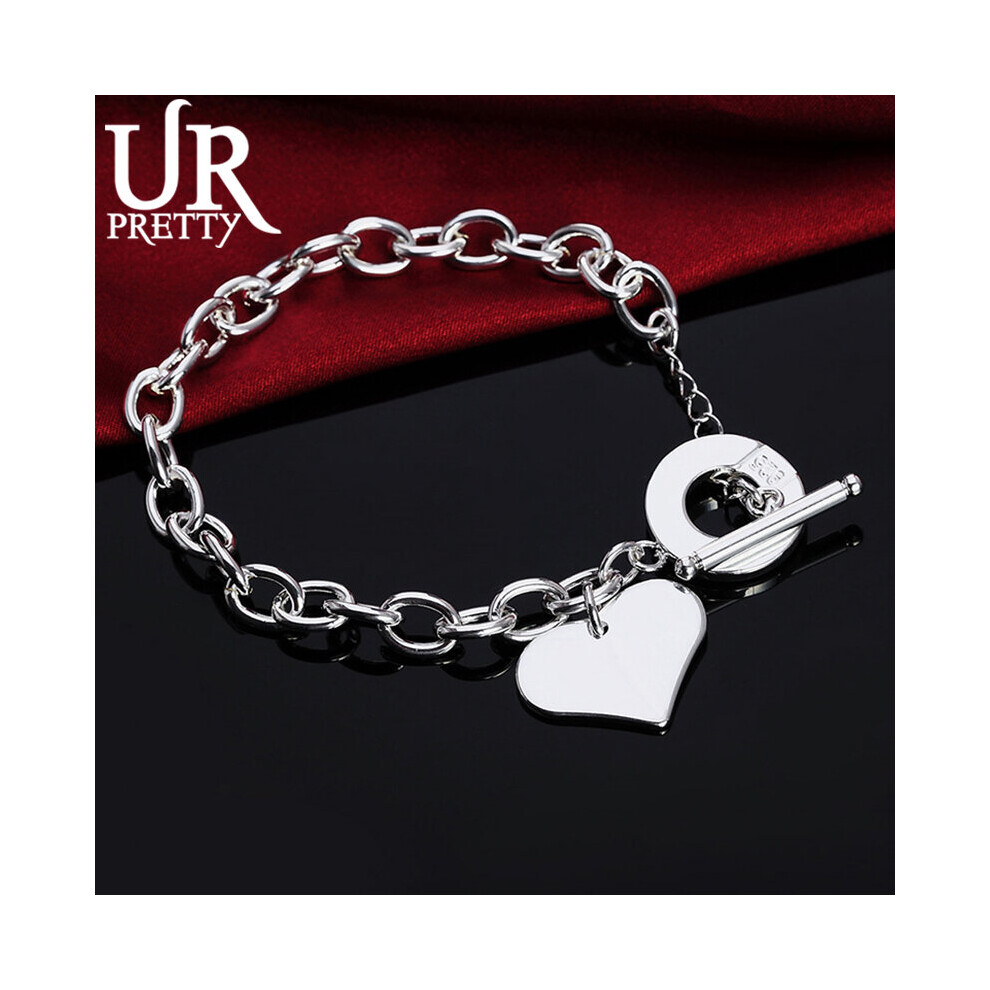 925 Sterling Silver Solid Heart Love Ot Chain Bracelet For Man Women Engagement Wedding Charm Jewelry Gift Multicoloured