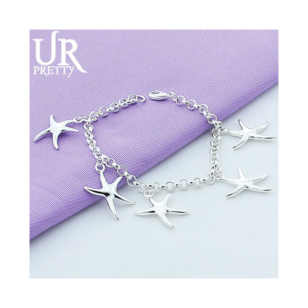 925 Sterling Silver Star Starfish Chain Bracelet For Men Women Wedding Engagement Party Charm Jewelry