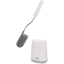 Joseph Joseph Flex Lite - Silicone Toilet Brush with slimline holder set, flexible anti-drip, anti-clog deep clean head, Grey/White, Small