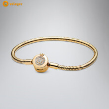 (btb013g White-17cm) 925 Sterling Silver Bracelets Crown O Heart T-Bar Heart Closure Snake Chain Bracelets for Women Charm Bracelets
