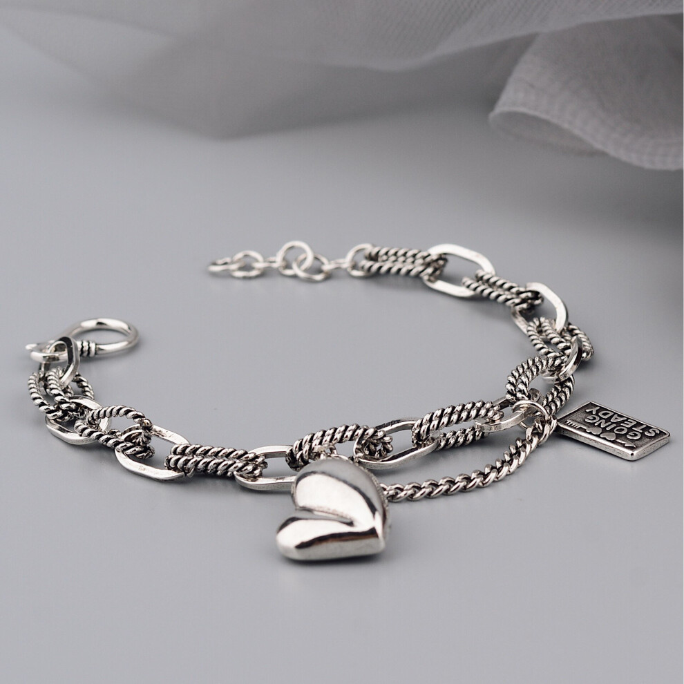 100% Solid 925 Sterling Silver Hiphop Thick Heart Bracelet For Women Men Vintage Hasp Bracelet Birthday Gift Multicoloured
