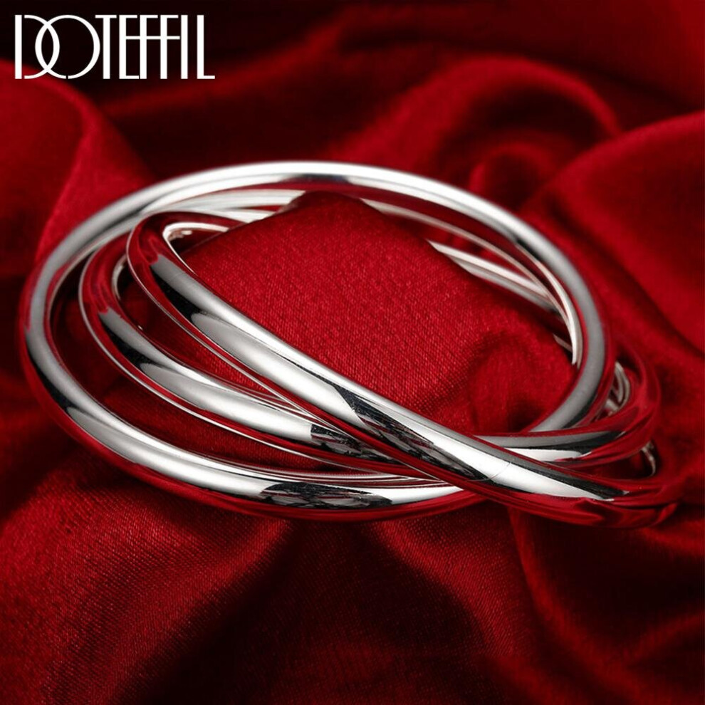 925 Sterling Silver Bracelet Bangles Women Three Lines Smooth High Solid Bracelet Bangles Jewelry Multicoloured