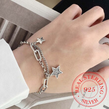 925 Sterling Silver Charm Bracelet &Bangle for Women Couples Vintage Stars Zircon Bracelets Party Jewelry Gift