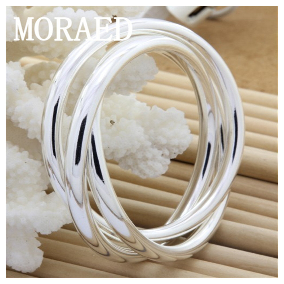 925 Sterling Silver Bracelet Bangles Women Three Lines Smooth High Solid Bracelet Bangles Jewelry Multicoloured