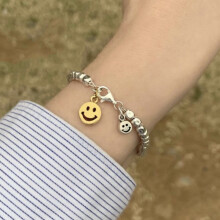 100% Solid 925 Sterling Silver Hiphop Thick Smile Face Bracelet for Women Vintage Hasp Bracelet Birthday Gift