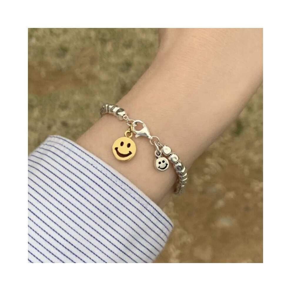 100% Solid 925 Sterling Silver Hiphop Thick Smile Face Bracelet For Women Vintage Hasp Bracelet Birthday Gift Multicoloured