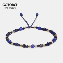 Natural Lapis Lazuli Thin Bracelet For Women 3mm Small Beads Faceted Crystal 925 Sterling Silver Clasp Beaded Bracelet