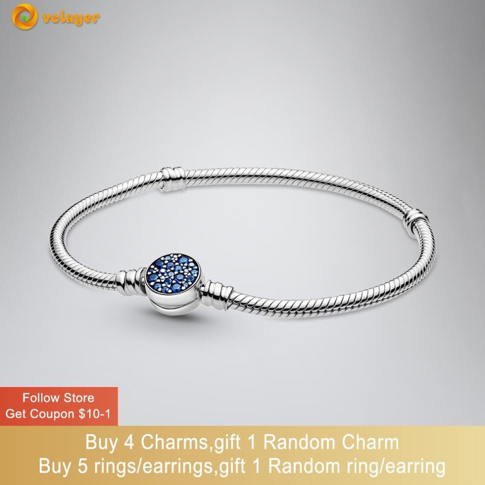 925 Sterling Silver Moments Sparkling Disc Clasp Snake Bracelet Friendship Bangles for Women Jewelry Gift