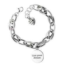Real 925 Sterling Silver Love Pendant Bracelet Retro Thai Silver Thick Chain Round Letter Bracelet Female Party Jewelry