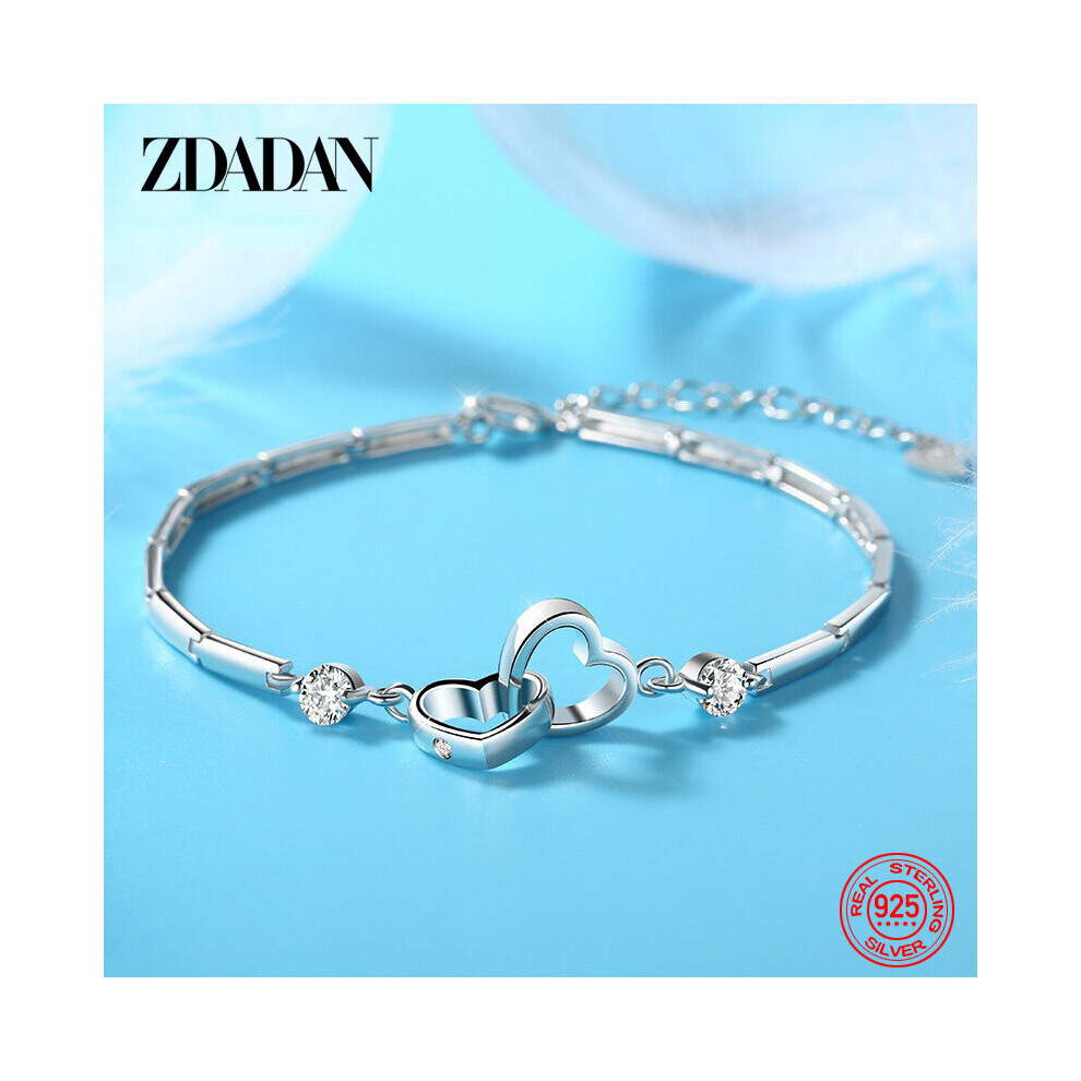925 Sterling Silver Double Heart Bracelet For Women Wedding Jewelry Gift Multicoloured