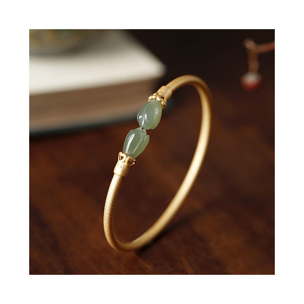 925 Sterling Silver Bracelet For Women Hetian Jade Ancient Orchid Retro Opening Chinese Style Bracelet Multicoloured