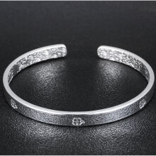 BA48 S999 Sterling Silver Open Cuff Bangle - Unisex Jewelry for Party & Wedding Gift