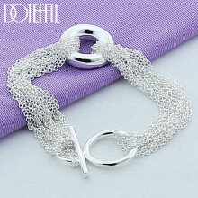 925 Sterling Silver Multi-chain Round O Bracelet For Men Woman Charm Wedding Engagement Party Jewelry