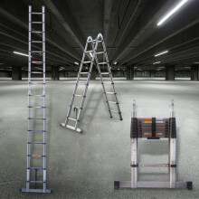 (2.5+2.5M) Telescopic Ladder Stainless Steel Heavy Duty Max Capacity up to 330lbs/150kgs with Stabilizer Bar Extension A Frame Ladder