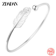 925 Sterling Silver Round Bead Feather Charm Bracelet & Bangles Adjustable Braclets For Women Wedding Jewelry Gift