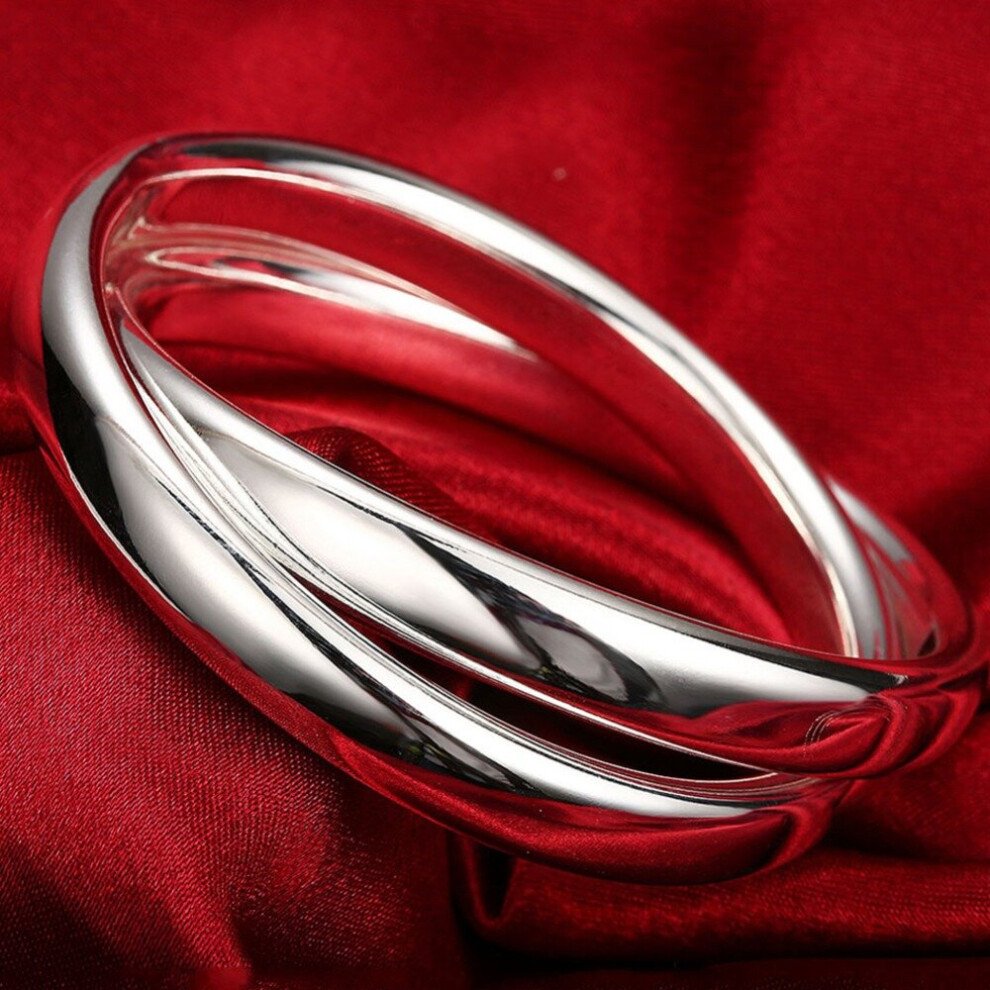 Pure 925 Sterling Silver Two Round Circle Bracelets Bangles Women Men Jewelry Gift Multicoloured
